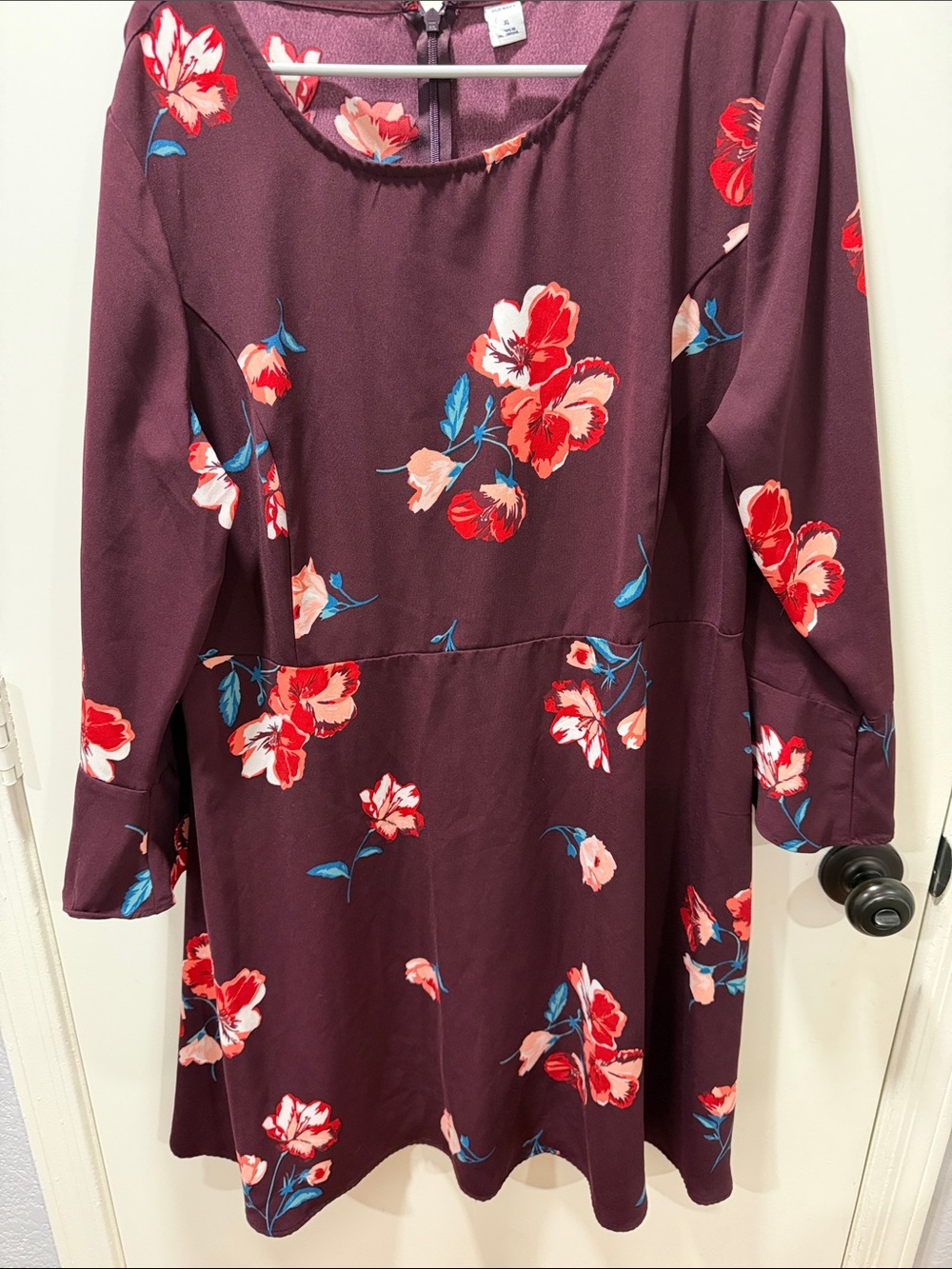 Old Navy Plum Floral Long Sleeve Dress with Red & Blue Accents